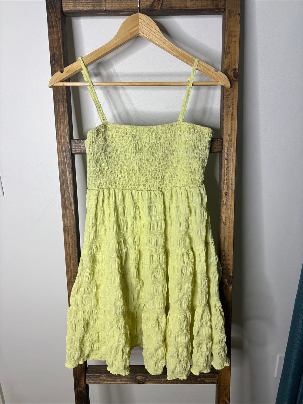 SHEIN Lemon Yellow Smocked Spaghetti Strap Mini Dress Size M